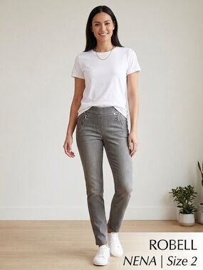Robell Nena Slim Zip-Accent Jeans in Gray